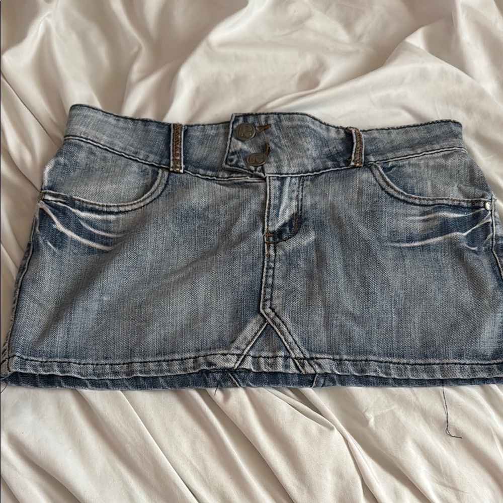 Red Blue Denim Mini Skirt
